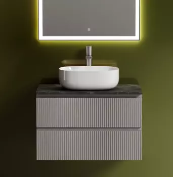 Тумба с раковиной Sancos Snob T 80 см, doha soft, столешница черный мрамор, раковина CN6018