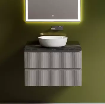 Тумба с раковиной Sancos Snob T 80 см, doha soft, столешница черный мрамор, раковина CN6013