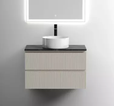 Тумба с раковиной Sancos Snob T 80 см, beige soft, столешница черный мрамор, раковина CN6032