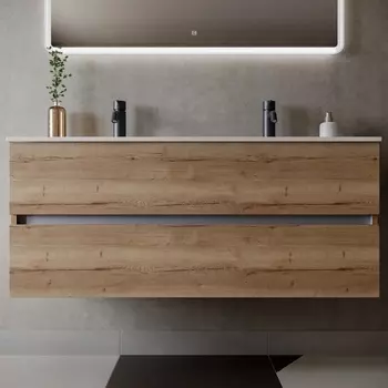 Тумба с раковиной Sancos Urban 120 см двойная, дуб галифакс натуральный