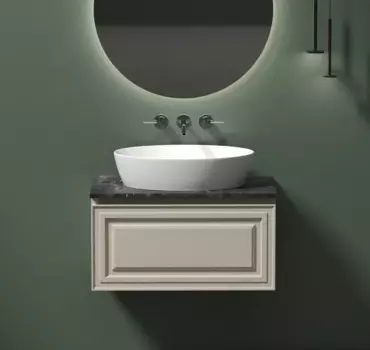 Тумба с раковиной Sancos Very 80 см, beige soft, столешница черный мрамор, раковина CN5018