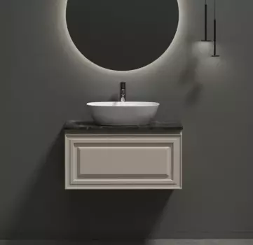 Тумба с раковиной Sancos Very 80 см, beige soft, столешница черный мрамор, раковина CN5005