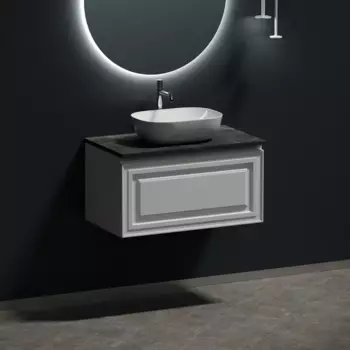 Тумба с раковиной Sancos Very 80 см, bianco, столешница черный мрамор, раковина CN6009