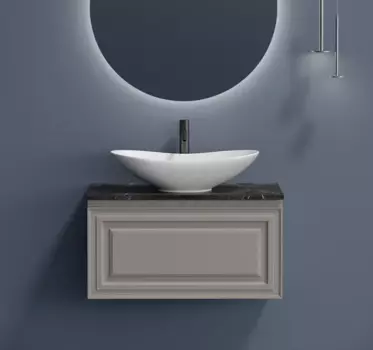 Тумба с раковиной Sancos Very 80 см, doha soft, столешница черный мрамор, раковина CN6015