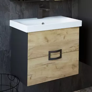 Тумба с раковиной Sanflor Выборг 60 подвесная, дуб крафт золотой