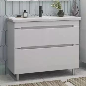 Тумба с раковиной Sanstar Адель 100 напольная, белая, раковина Kirovit Фостер 100