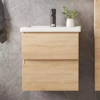 Тумба с раковиной Sanstar Тоскана 50, дуб сонома светлый, раковина Kirovit Фостер 50