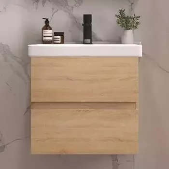 Тумба с раковиной Sanstar Тоскана 60 дуб сонома светлый, раковина Sanita luxe Fest 60