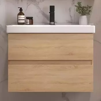 Тумба с раковиной Sanstar Тоскана 80 дуб сонома светлый, раковина Sanita luxe Fest 80