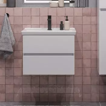 Тумба с раковиной Sanstar Велья 50 подвесная, белая, раковина Sanita luxe Fest 50