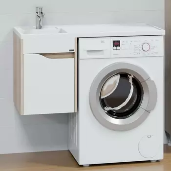Тумба с раковиной СанТа Сатурн 38 L под стиральную машину, подвесная, 1 ящик, дуб австрийский