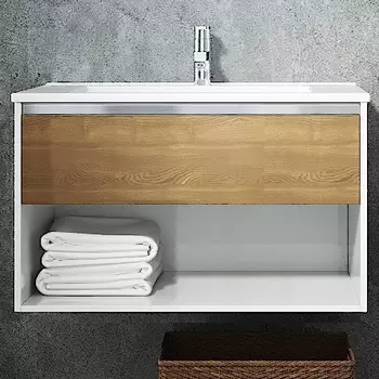 Тумба с раковиной Sanvit Контур 80 белый глянец/манзония кофейная