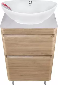 Тумба с раковиной Style Line Атлантика 60 Люкс Plus, напольная, ясень перламутр, белый глянцевый мрамор