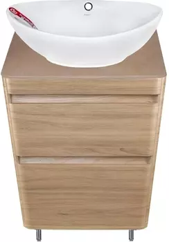 Тумба с раковиной Style Line Атлантика 60 Люкс Plus, напольная, ясень перламутр, бежевый светлый