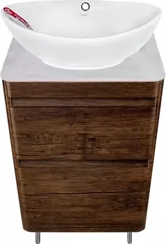 Тумба с раковиной Style Line Атлантика 60 Люкс Plus, напольная, старое дерево, белый глянцевый мрамор
