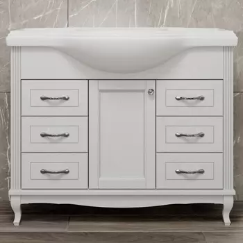 Тумба с раковиной ValenHouse Эллина 105 белая, 6 ящиков, 1 дверца, ручки хром