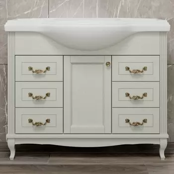 Тумба с раковиной ValenHouse Эллина 105 слоновая кость, 6 ящиков, 1 дверца, ручки бронза