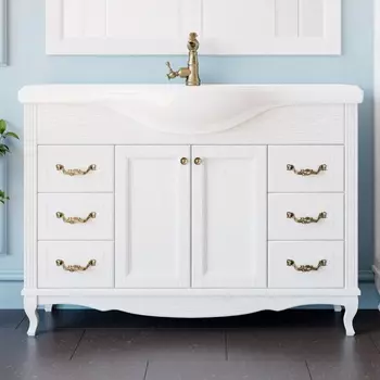 Тумба с раковиной ValenHouse Эллина 120 белая, фурнитура бронза