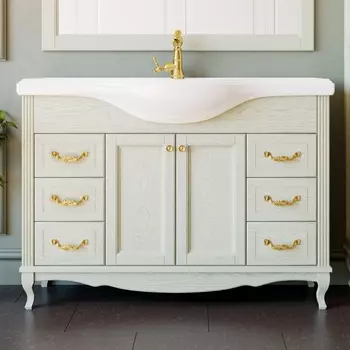 Тумба с раковиной ValenHouse Эллина 120 слоновая кость, фурнитура золото
