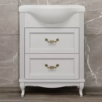Тумба с раковиной ValenHouse Эллина 65 белая, 2 ящика, ручки бронза