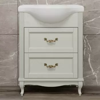 Тумба с раковиной ValenHouse Эллина 65 слоновая кость, 2 ящика, ручки бронза