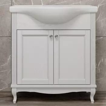 Тумба с раковиной ValenHouse Эллина 80 белая, 2 дверцы, ручки хром