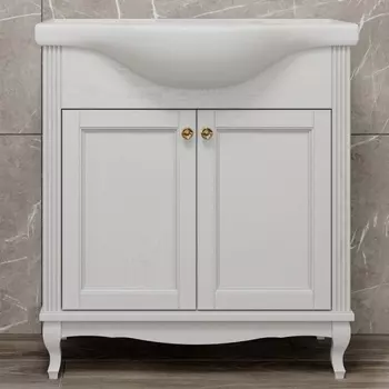 Тумба с раковиной ValenHouse Эллина 80 белая, 2 дверцы, ручки бронза