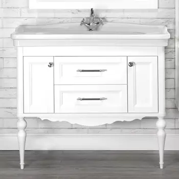 Тумба с раковиной ValenHouse Эстетика 100, белая, подвесная, ручки хром, раковина Модерн