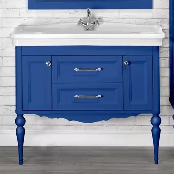 Тумба с раковиной ValenHouse Эстетика 100, синяя, подвесная, ручки хром, раковина Модерн