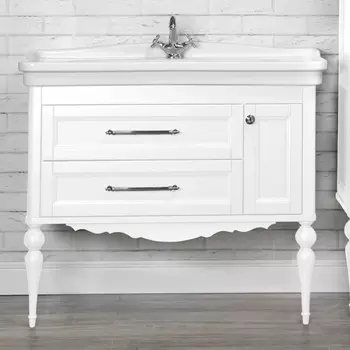 Тумба с раковиной ValenHouse Эстетика 105 АС 100, белая, подвесная, ручки хром, раковина Модерн