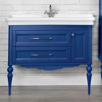 Тумба с раковиной ValenHouse Эстетика 105 АС 100, синяя, подвесная, ручки хром, раковина Модерн