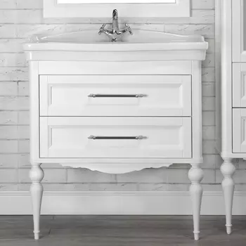 Тумба с раковиной ValenHouse Эстетика 80, белая, подвесная, ручки хром, раковина Модерн