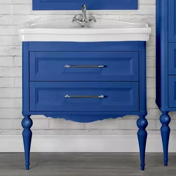 Тумба с раковиной ValenHouse Эстетика 80, синяя, подвесная, ручки хром, раковина Модерн