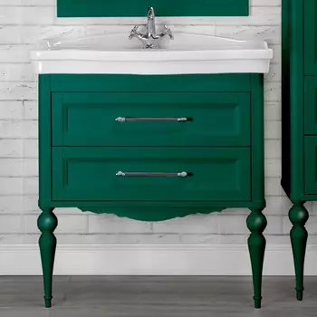 Тумба с раковиной ValenHouse Эстетика 80, зеленая, подвесная, ручки хром, раковина Модерн