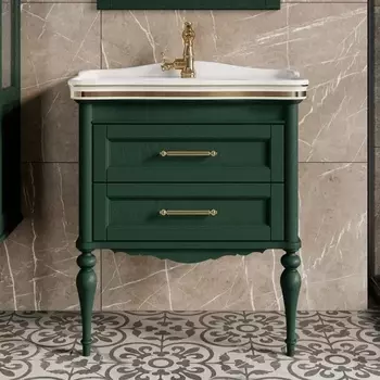 Тумба с раковиной ValenHouse Эстетика 80, зеленая, подвесная, ручки золото
