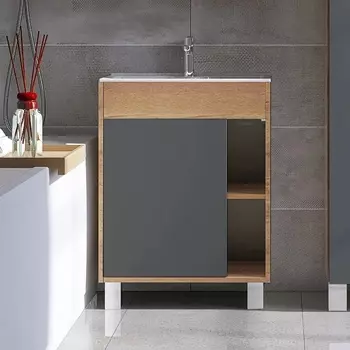 Тумба с раковиной VIANT Бостон 60 напольная, дуб вотан, графит