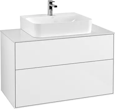 Тумба с раковиной Villeroy & Boch Finion 100 glossy white lacquer, glass white matt, с настенным освещением