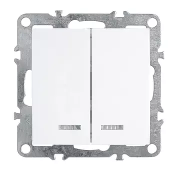 Выключатель двухклавишный Feron Stekker Эрна с подсветкой белый PSW10-9102-01 39310 /39310