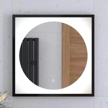 Зеркало Defesto Eclipse DF 2221S 60х60 черная рама, с LED-подсветкой, 4500К, сенсорный выключатель