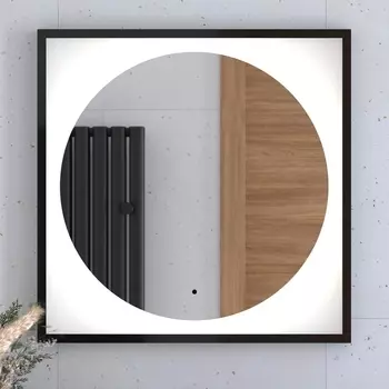 Зеркало Defesto Eclipse DF 2222R 70х70 черная рама, с LED-подсветкой, 4500К, инфракрасный выключатель