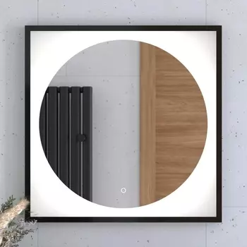 Зеркало Defesto Eclipse DF 2222S 70х70 черная рама, с LED-подсветкой, 4500К, сенсорный выключатель