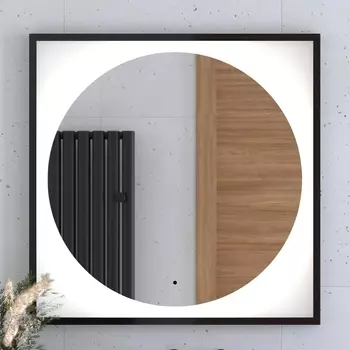 Зеркало Defesto Eclipse DF 2223R 80х80 черная рама, с LED-подсветкой, 4500К, инфракрасный выключатель