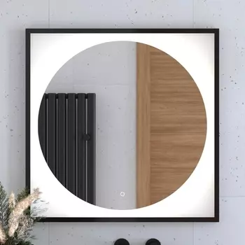 Зеркало Defesto Eclipse DF 2223S 80х80 черная рама, с LED-подсветкой, 4500К, сенсорный выключатель