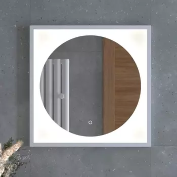 Зеркало Defesto Eclipse DF 2226S 60х60 белая рама, с LED-подсветкой, 4500К, сенсорный выключатель