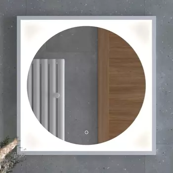 Зеркало Defesto Eclipse DF 2227S 70х70 белая рама, с LED-подсветкой, 4500К, сенсорный выключатель