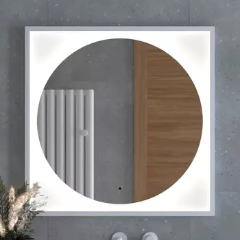 Зеркало Defesto Eclipse DF 2228R 80х80 белая рама, с LED-подсветкой, 4500К, инфракрасный выключатель