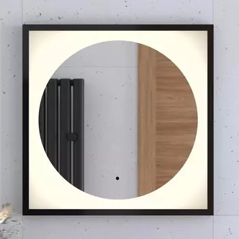 Зеркало Defesto Eclipse DF 2231R 60х60 черная рама, с LED-подсветкой, 3000К, инфракрасный выключатель