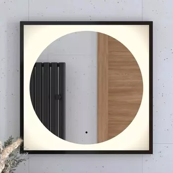 Зеркало Defesto Eclipse DF 2232R 70х70 черная рама, с LED-подсветкой, 3000К, инфракрасный выключатель