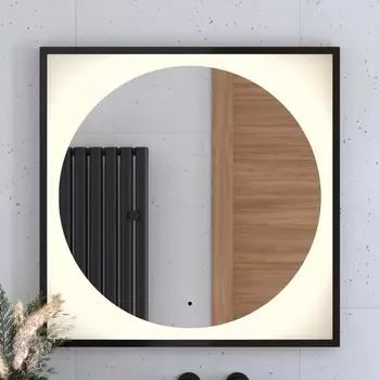 Зеркало Defesto Eclipse DF 2233R 80х80 черная рама, с LED-подсветкой, 3000К, инфракрасный выключатель