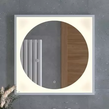 Зеркало Defesto Eclipse DF 2237S 70х70 белая рама, с LED-подсветкой, 3000К, сенсорный выключатель